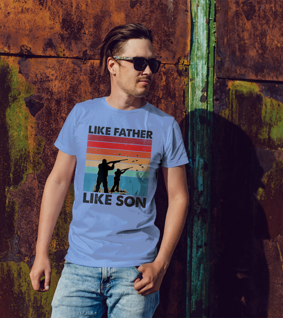 Like Father Like Son Hunting Silhouette Retro Stripes T-Shirt