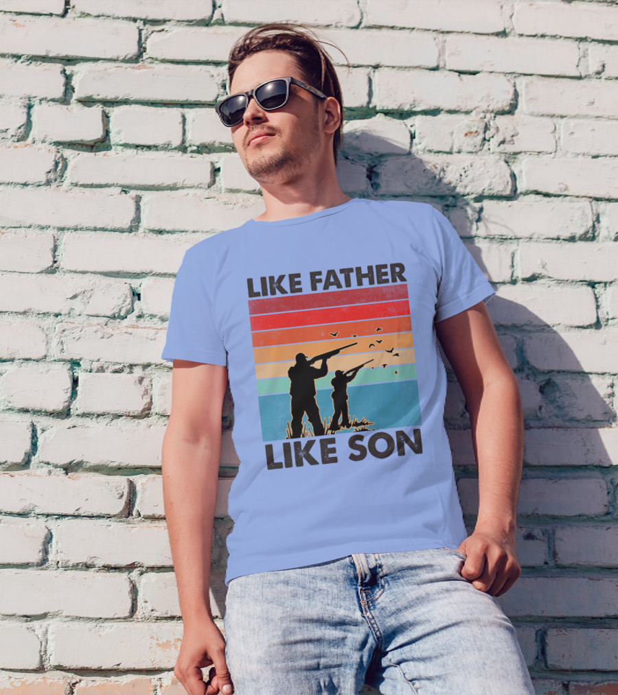 Like Father Like Son Hunting Silhouette Retro Stripes T-Shirt