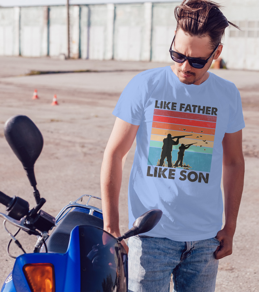 Like Father Like Son Hunting Silhouette Retro Stripes T-Shirt
