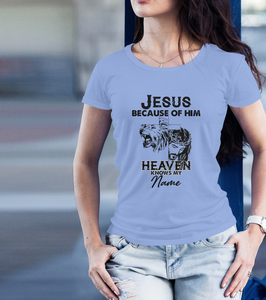 Jesus Because Of Him Heaven Knows My Name Lion Cross T-Shirt