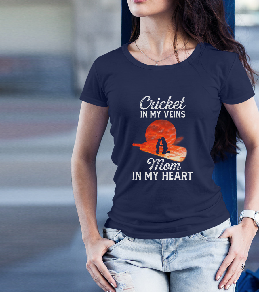 Cricket In My Veins Mom In My Heart Silhouette Sunset Bat Scene T-Shirt
