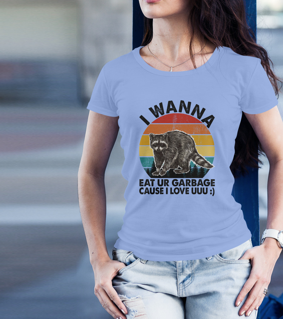 I Wanna Eat Ur Garbage Cause I Love Uuu :) Raccoon Retro Sunset T-Shirt