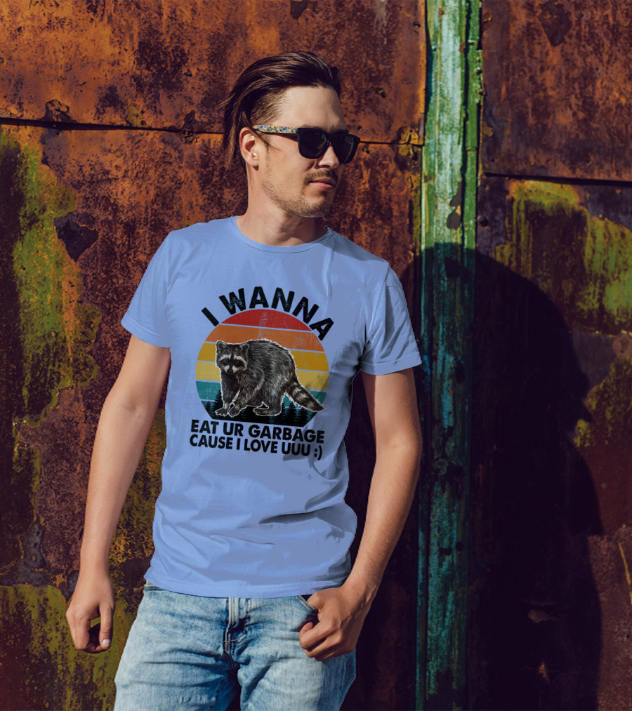 I Wanna Eat Ur Garbage Cause I Love Uuu :) Raccoon Retro Sunset T-Shirt
