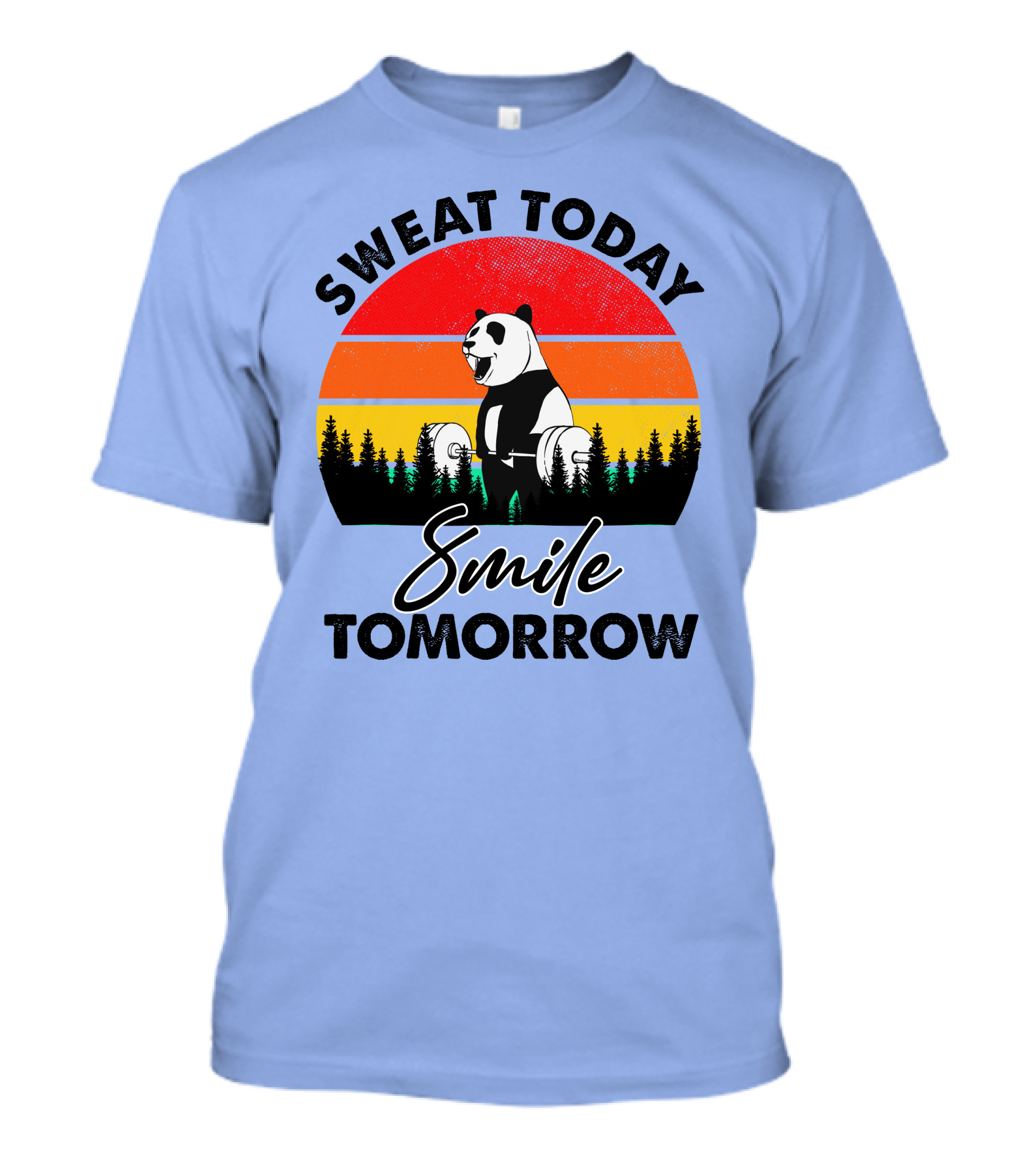 Sweat Today Smile Tomorrow Panda Weight Lifting Vintage Retro Backdrop T-Shirt