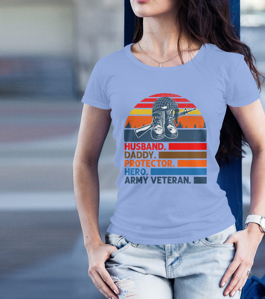 Husband Daddy Protector Hero Army Veteran Vintage RD T-Shirt