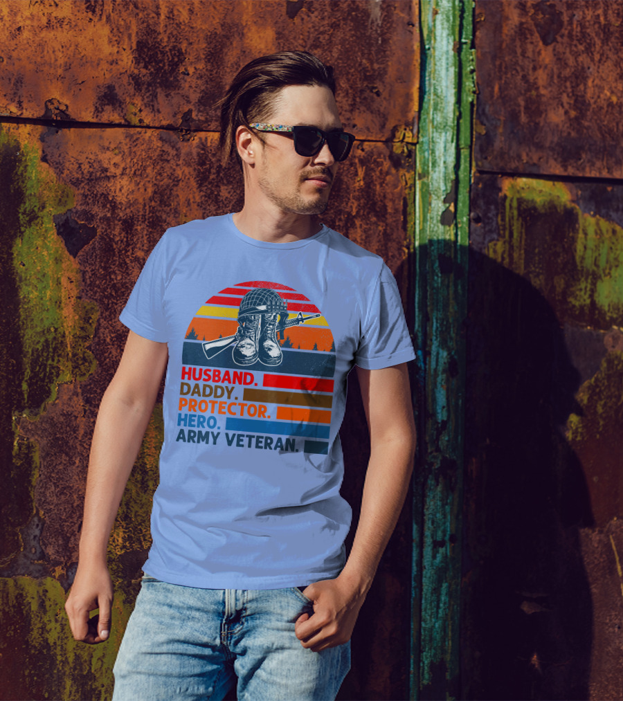 Husband Daddy Protector Hero Army Veteran Vintage RD T-Shirt