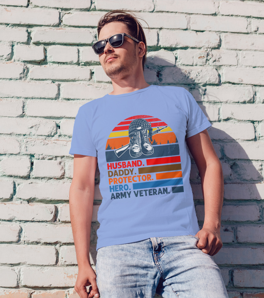 Husband Daddy Protector Hero Army Veteran Vintage RD T-Shirt