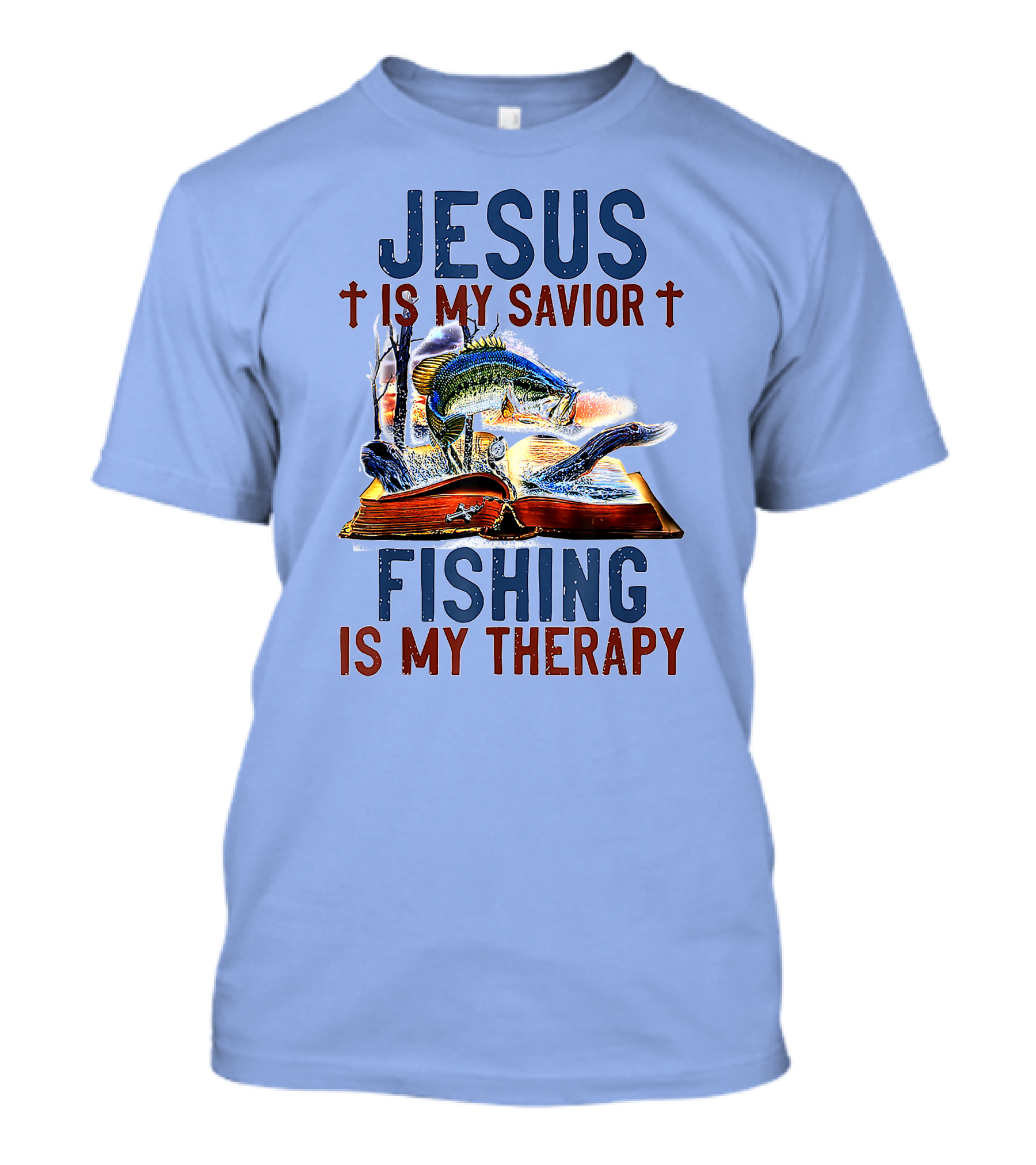 Jesus Is My Savior Fishing Is My Therapy Bass And Bible T-Shirt