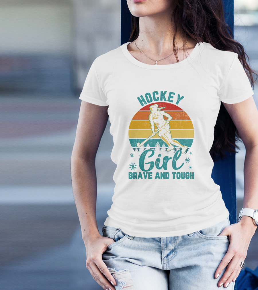 Hockey Girl Brave And Tough Vintage Ice Hockey Player T-Shirt