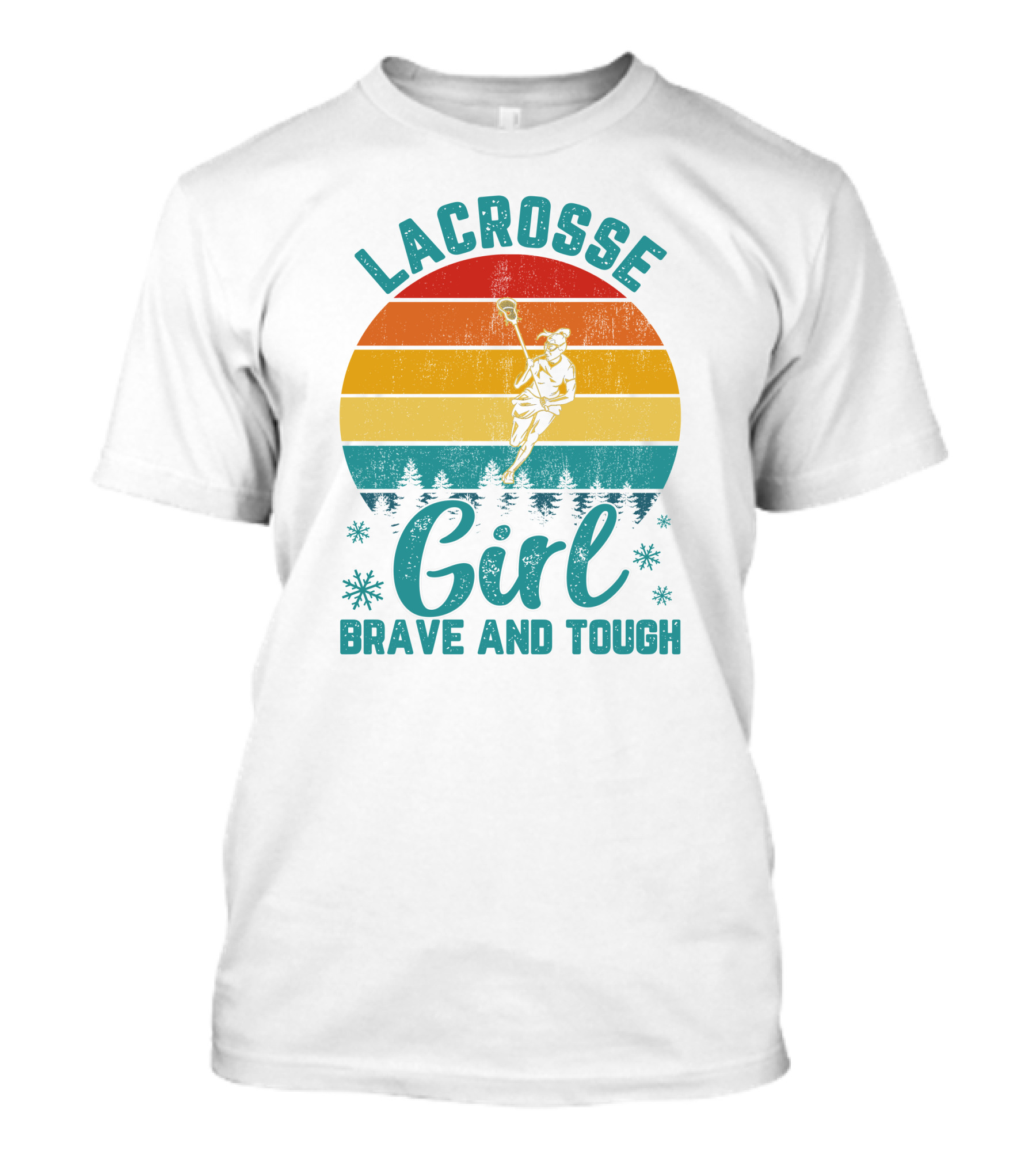 Lacrosse Girl Brave And Tough Vintage Stripes Forest Snowflakes T-Shirt