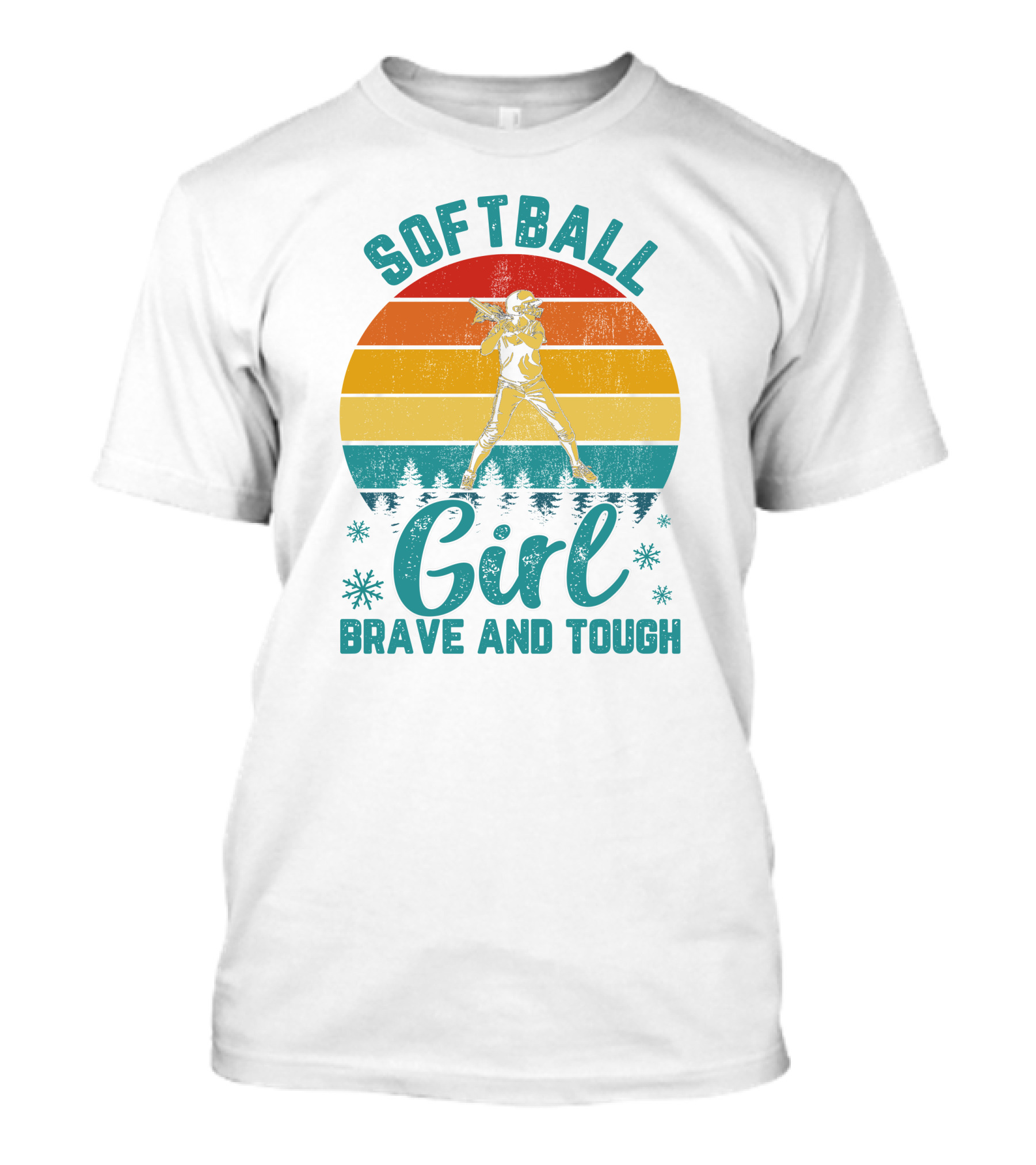 Softball Girl Brave And Tough Retro Sunset T-Shirt