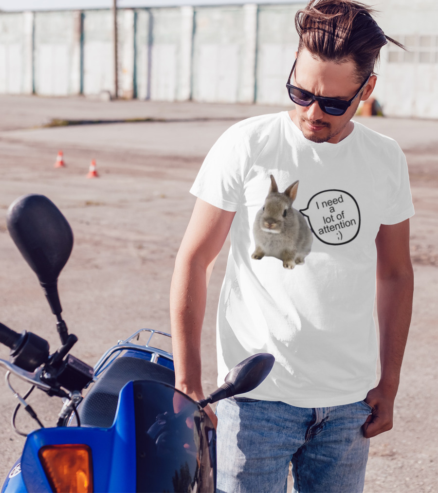 I Need A Lot Of Attention Bunny Rabbit With Winking Emoticon T-Shirt