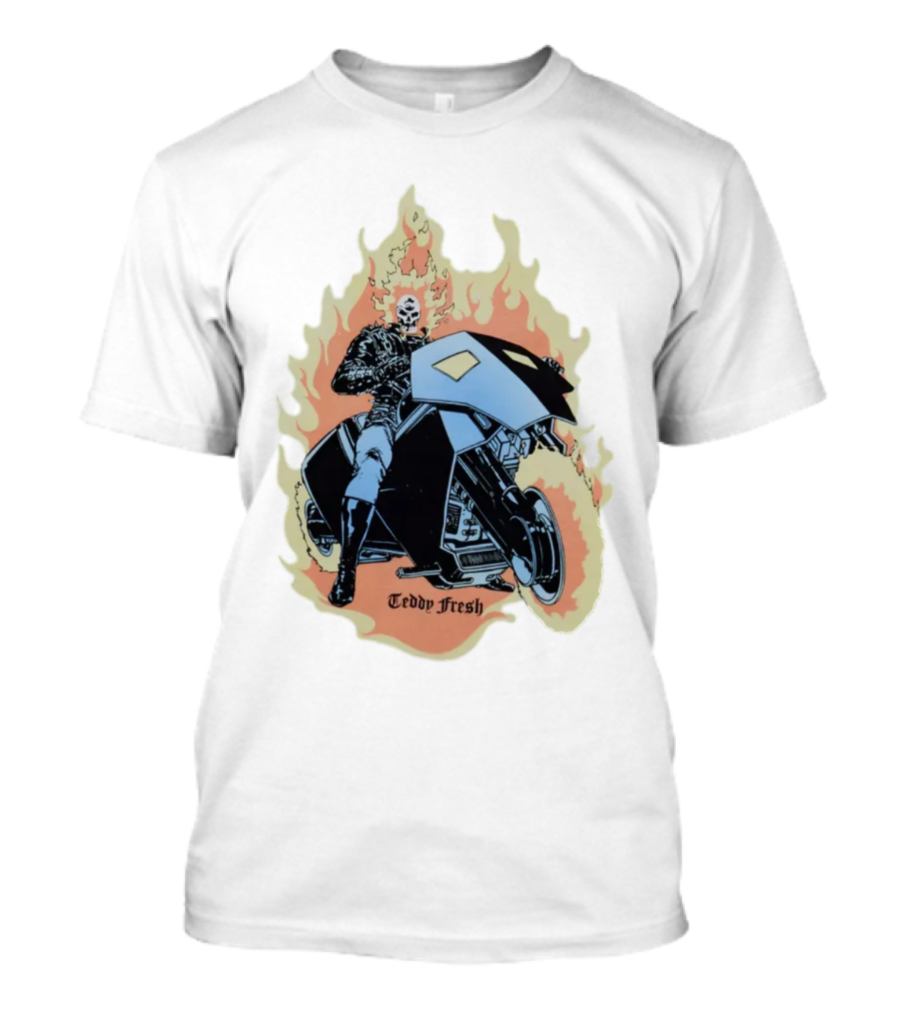 Teddy Fresh Tf X Marvel Ghost Rider Uv Activated Flames Motorcycle T-Shirt