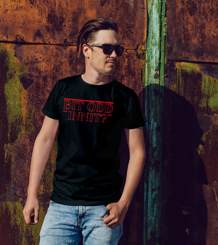 Bit Odd Innit Stranger Things Style Red Neon Text T-Shirt