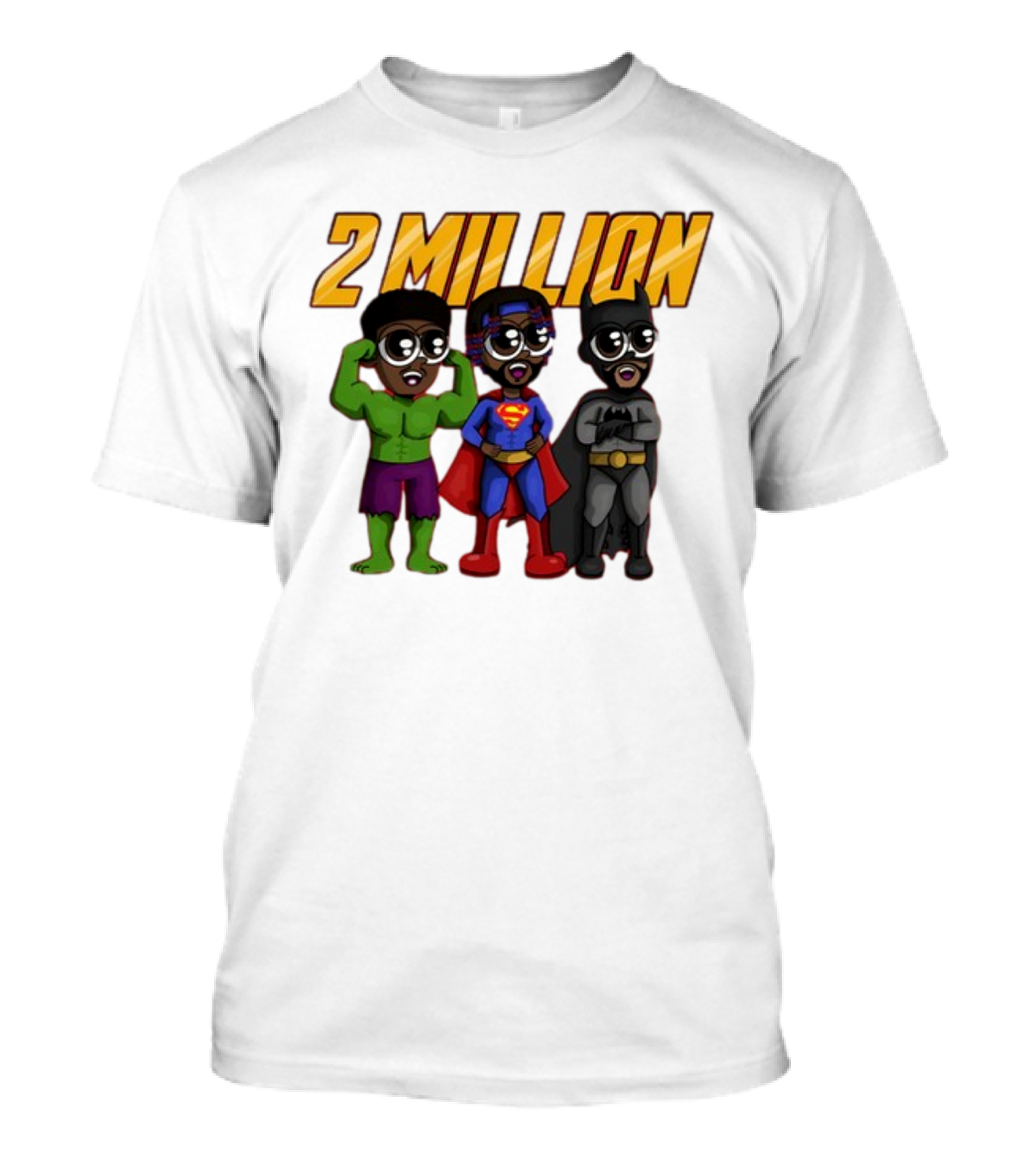 2 Million Superhero Celebration With Hulk Superman And Batman Characters T-Shirt