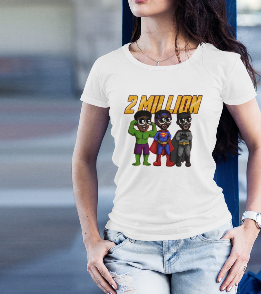 2 Million Superhero Celebration With Hulk Superman And Batman Characters T-Shirt