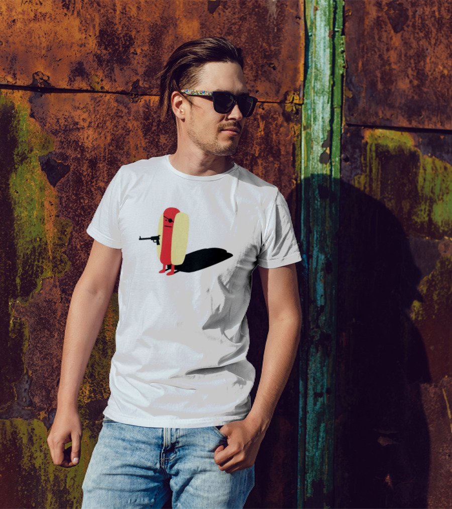 Melody Of Puns Diabolical Hot Dog With Smoking Gun And Eyepatch T-Shirt