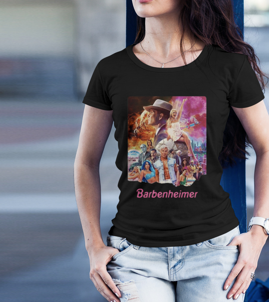 Barbenheimer Explosive Vintage Mashup In Vibrant Retro Style With Iconic Characters T-Shirt