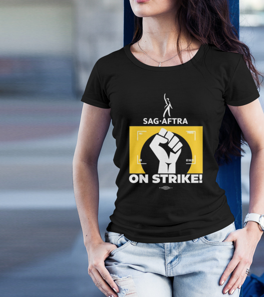 SAG-AFTRA On Strike Logo With Fist Symbol And Yellow Background T-Shirt