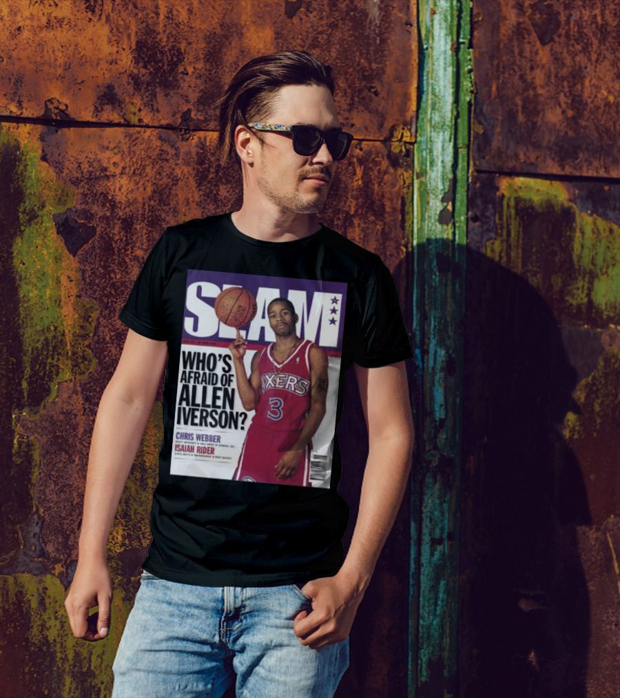 Slam Magazine Cover: Allen Iverson In Sixers Jersey With Who's Afraid Of Allen Iverson Headline T-Shirt