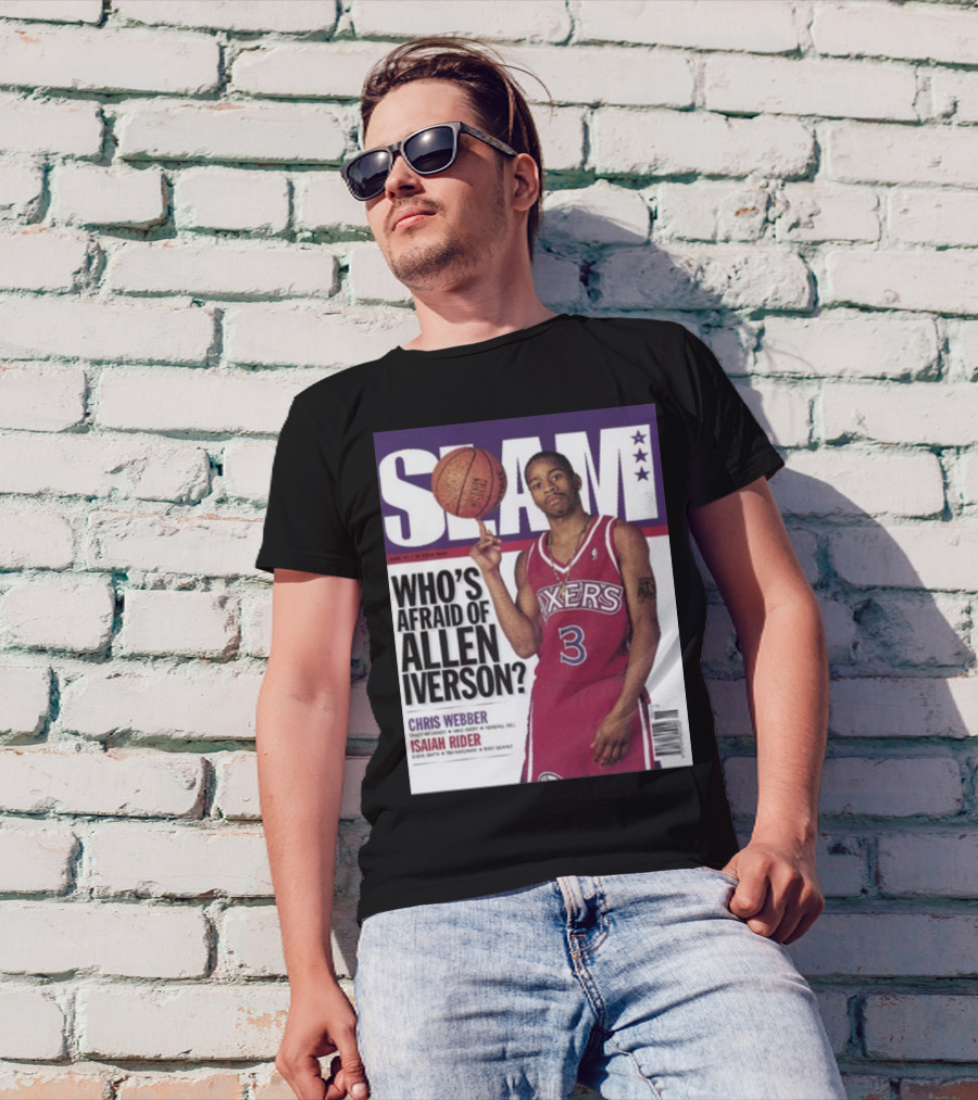 Slam Magazine Cover: Allen Iverson In Sixers Jersey With Who's Afraid Of Allen Iverson Headline T-Shirt