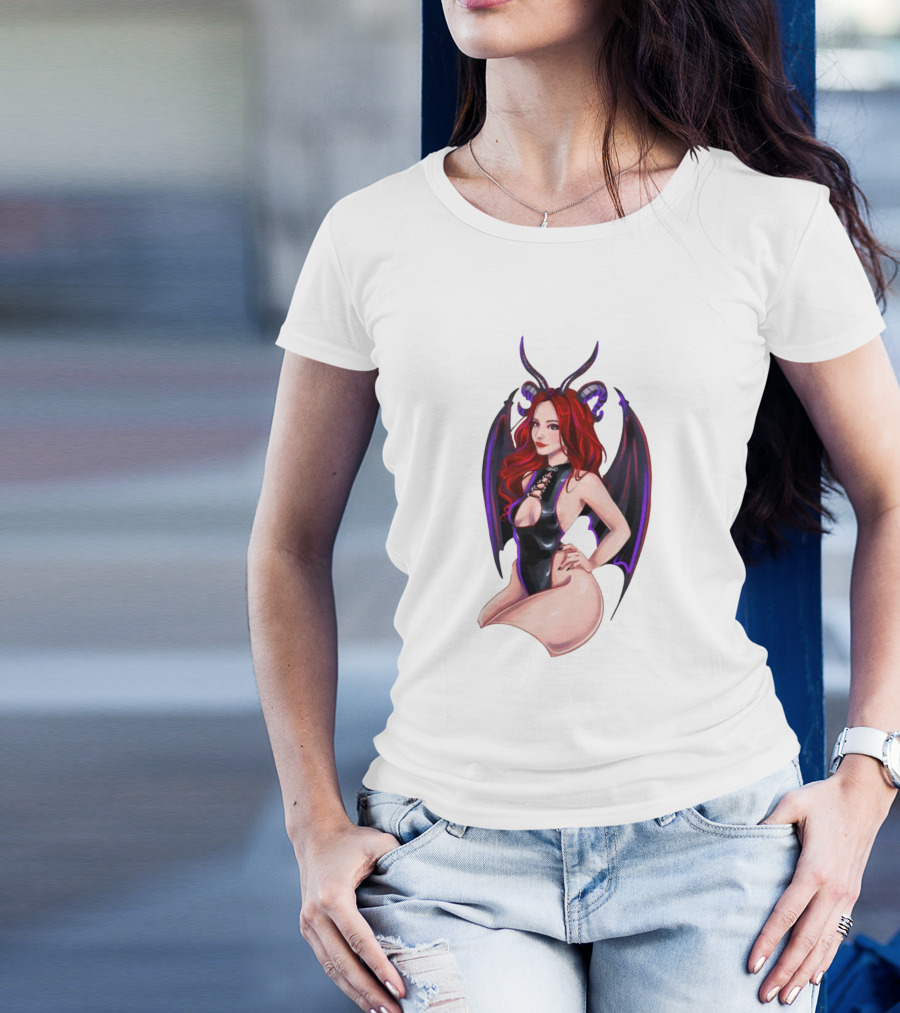 Diablo Madame Red-Haired Demoness With Horns And Wings T-Shirt