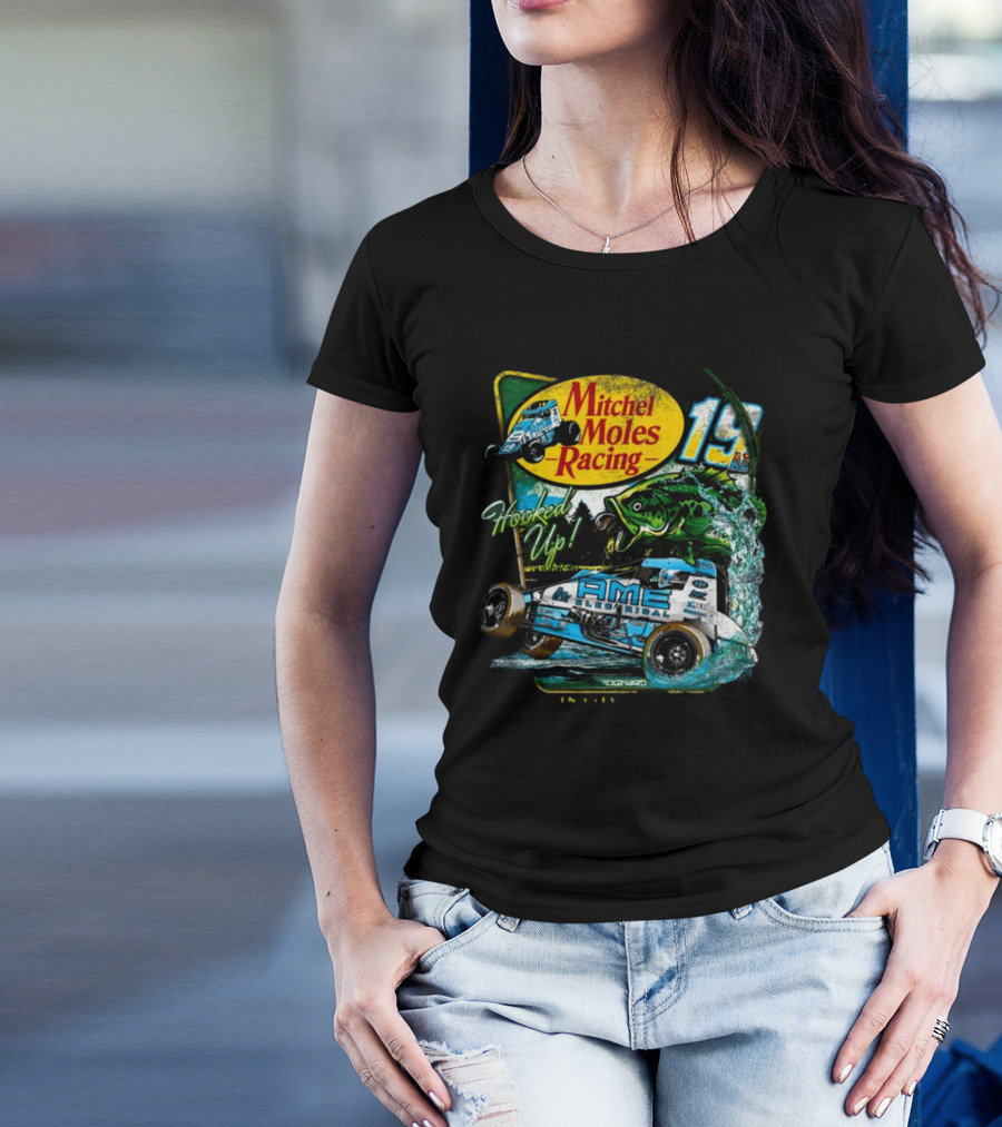 Mitchel Moles Racing 19 Hooked Up Raisin City California Sprint Car Bass Fishing T-Shirt