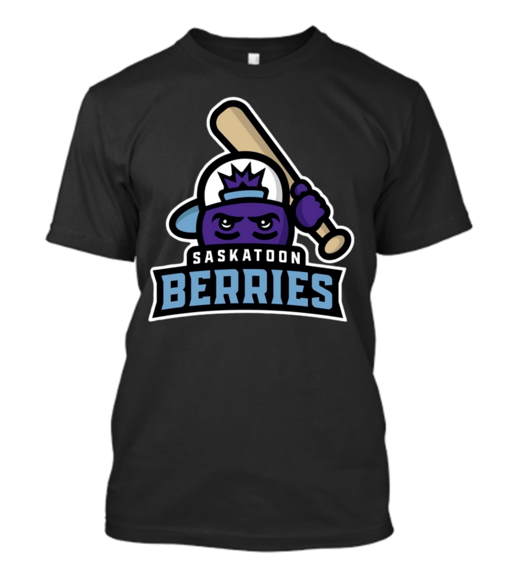Saskatoon Berries Baseball Mascot With Crown And Bat T-Shirt