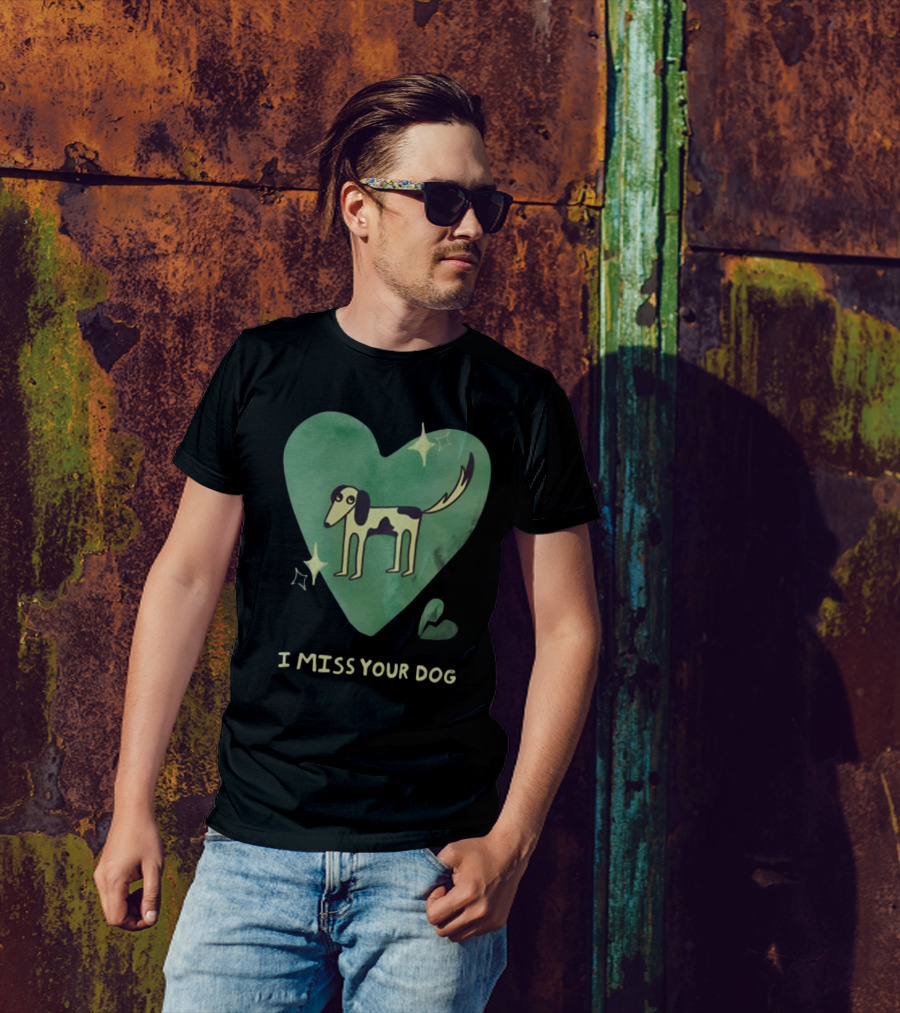 I Miss Your Dog Heart Shape Stars Black And Green T-Shirt