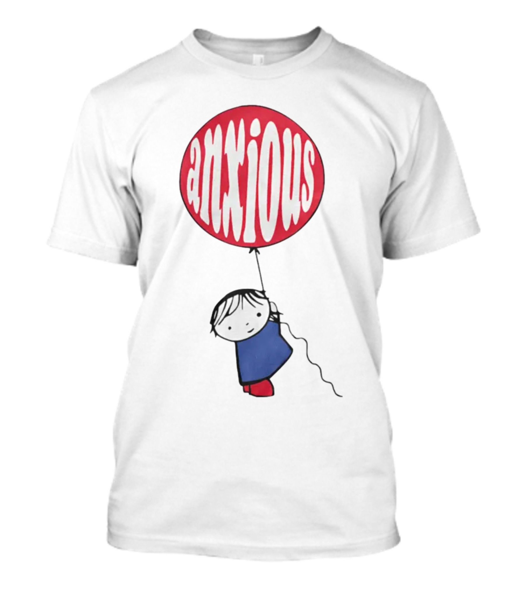 Anxious Balloon Child Holding Red Balloon With White Anxious Text T-Shirt