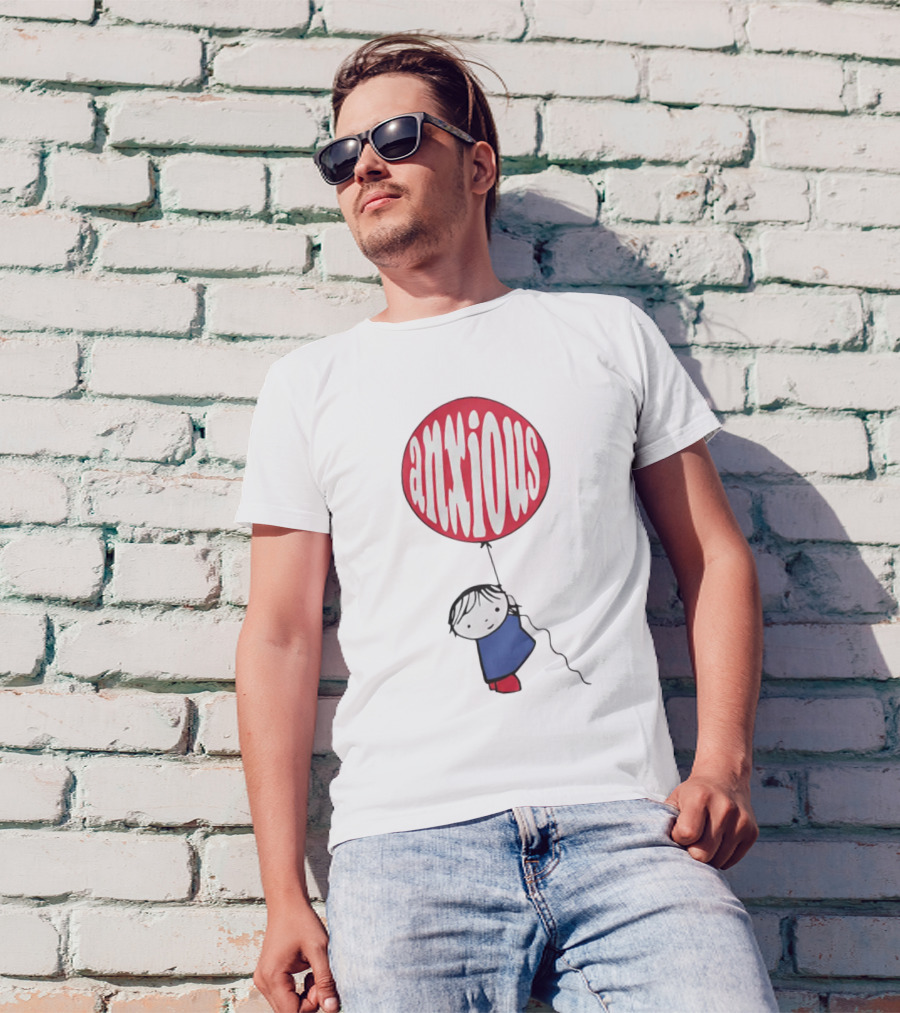 Anxious Balloon Child Holding Red Balloon With White Anxious Text T-Shirt