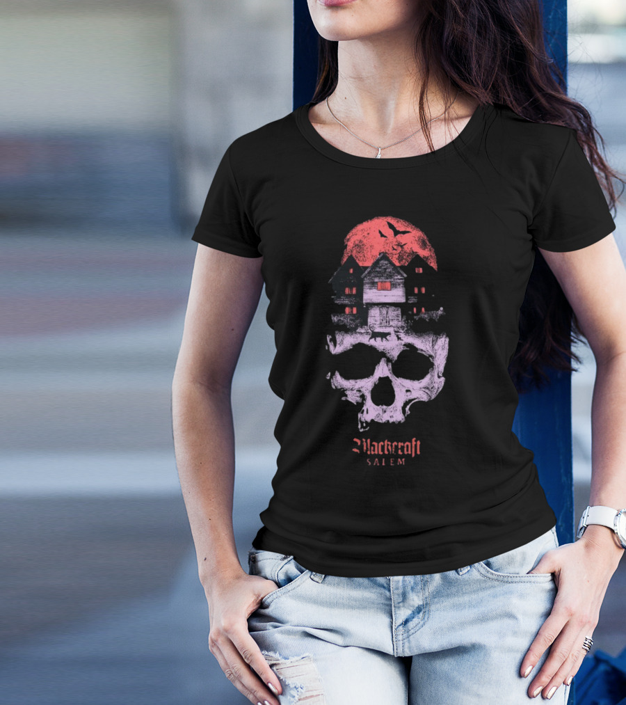 Blackcraft Salem Witch House Skull Moon Ravens T-Shirt