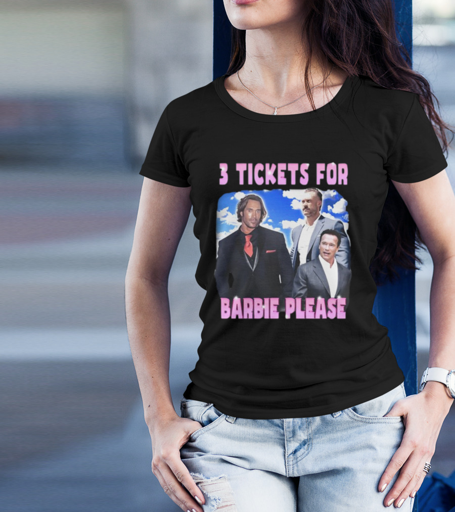 Memeabletees 3 Tickets For Barbie Please With Three Men In Suits T-Shirt