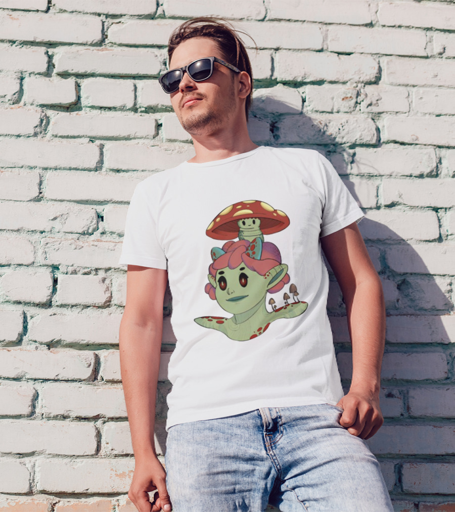 Mushroom Troll Fantasy Character With Toadstool Hat And Colorful Hair T-Shirt