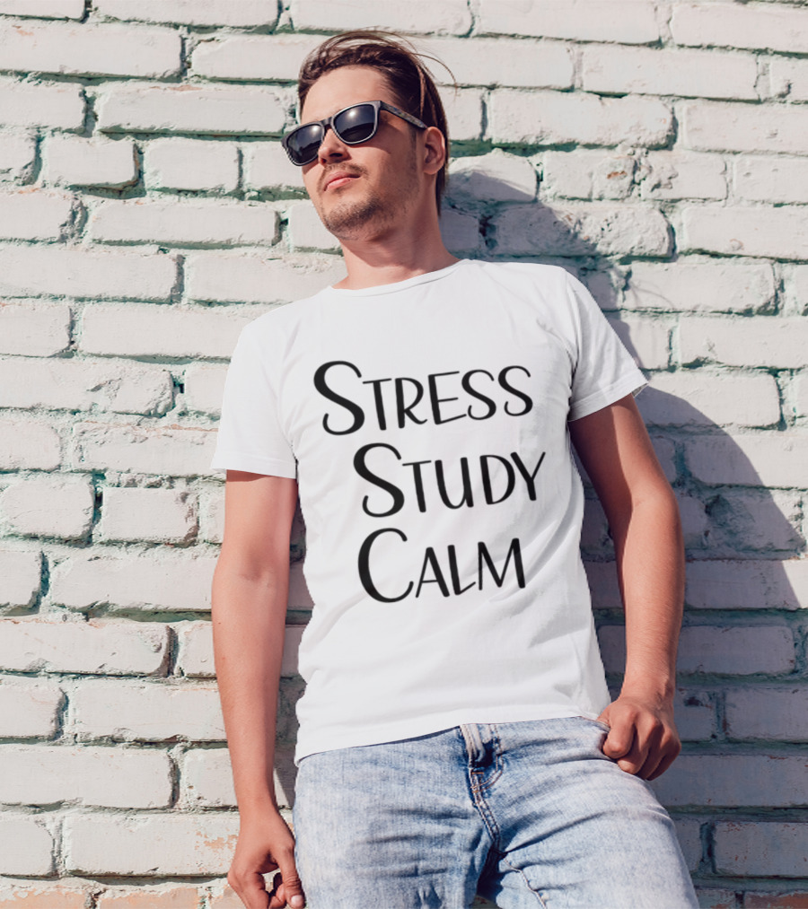 Stress Study Calm Multiline Motivational Text T-Shirt