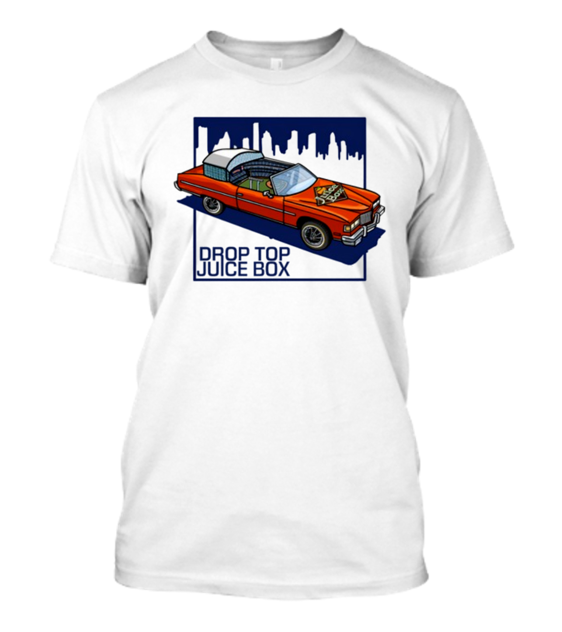 Droptop Juicebox Convertible With City Skyline In Background T-Shirt