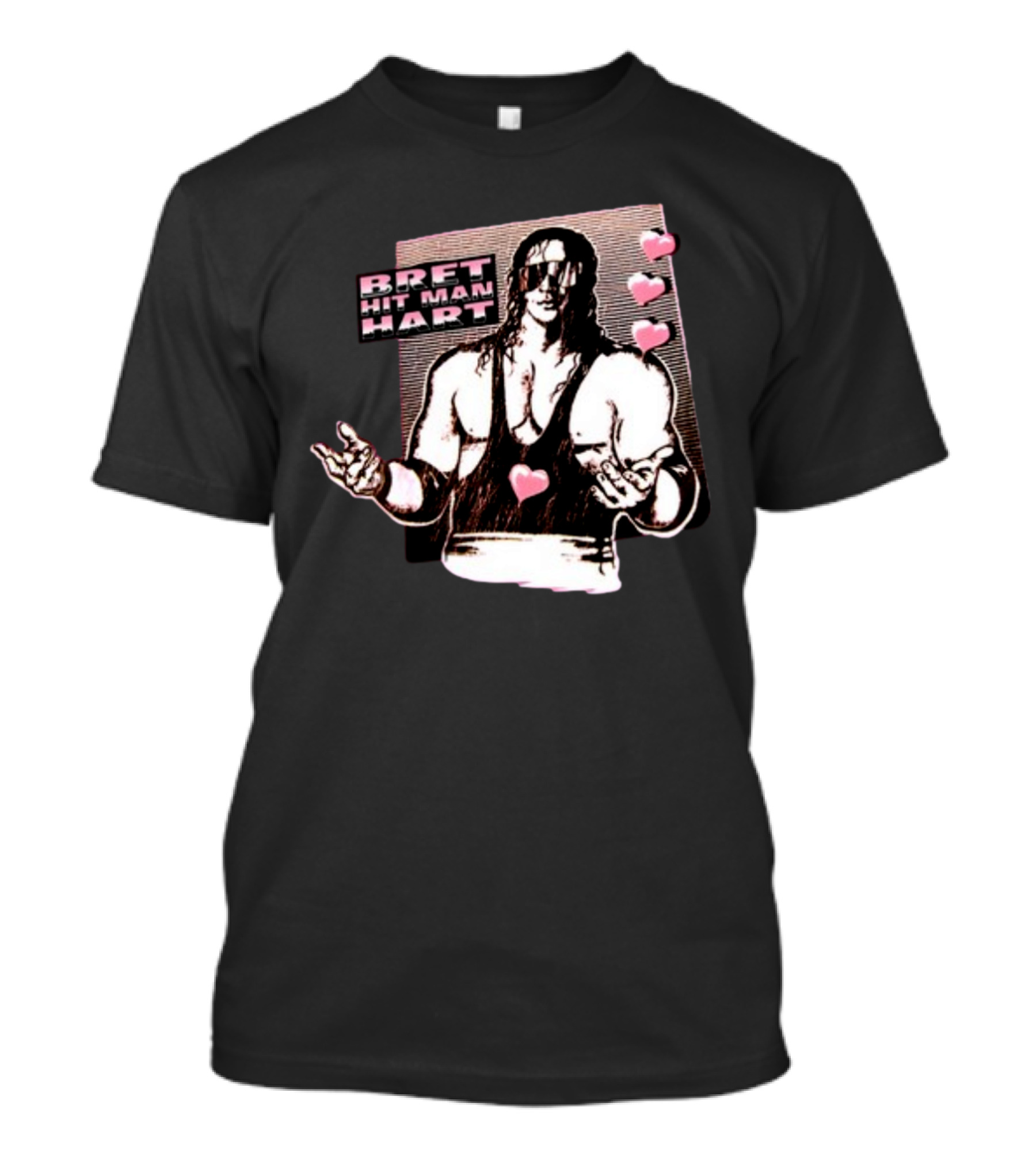 Bret The Hitman Hart 1990 WWF Vintage Style With Pink Hearts Iconic Look T-Shirt