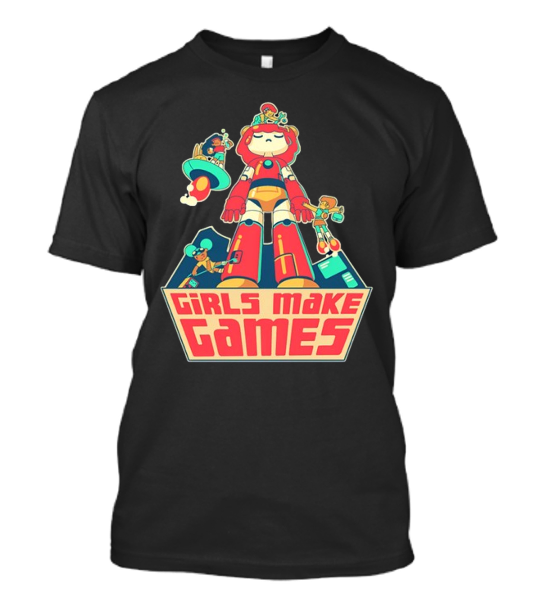 Castpixel Girls Make Games Robot Adventure Scene T-Shirt
