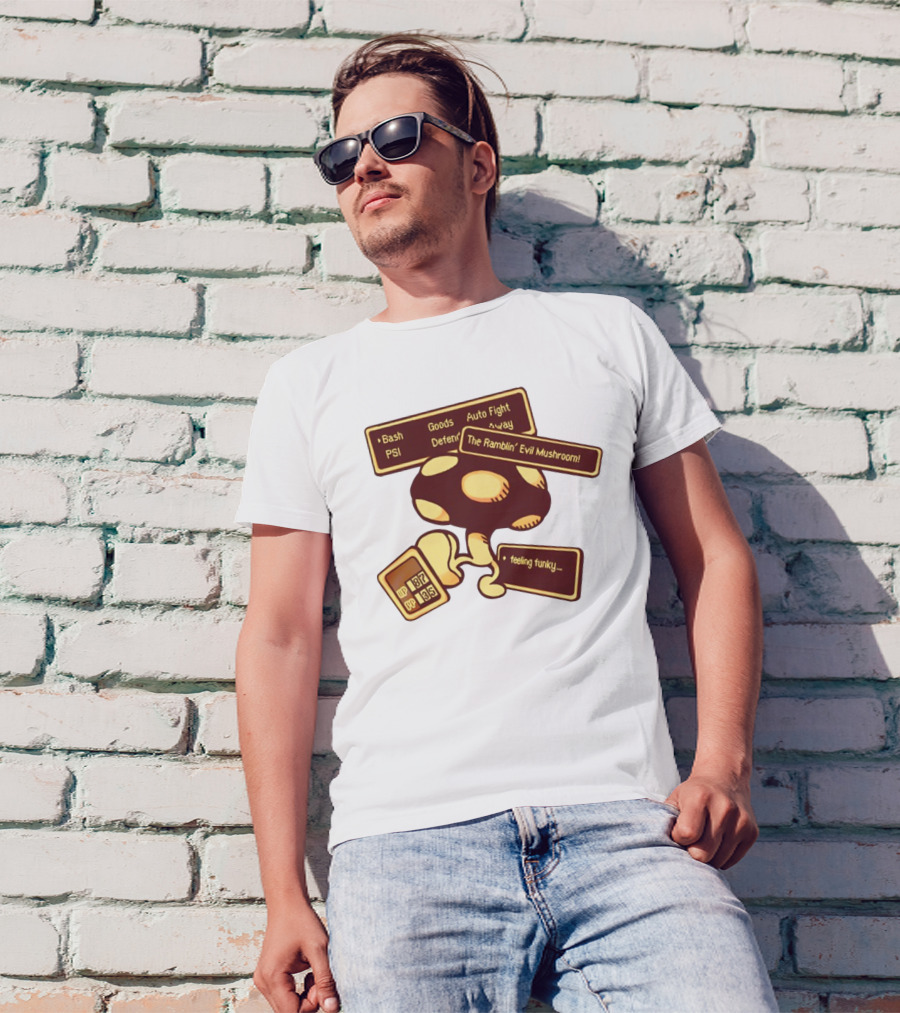 HP 187 PP 135 PSI Bash Goods Auto Fight Feeling Funky The Ramblin Evil Mushroom T-Shirt