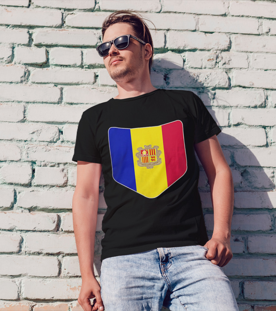 Andorra Flag Pocket Print Andorran Colors Crest Emblem T-Shirt