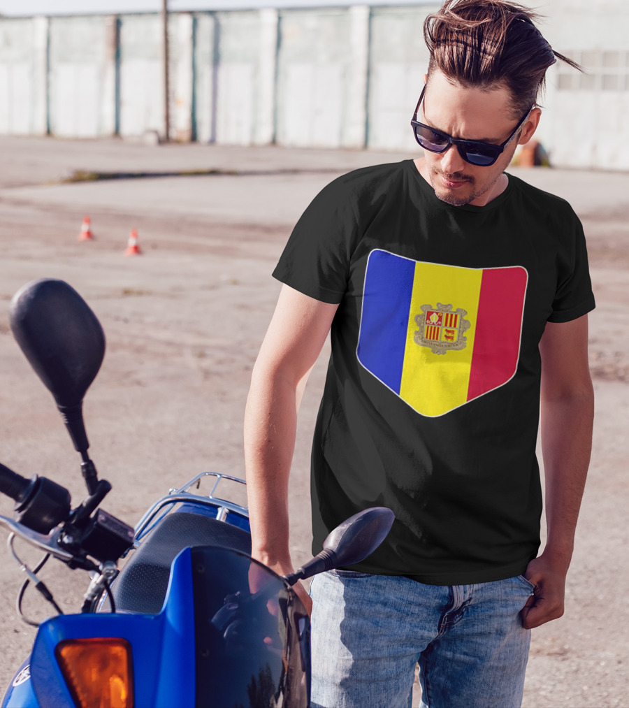 Andorra Flag Pocket Print Andorran Colors Crest Emblem T-Shirt