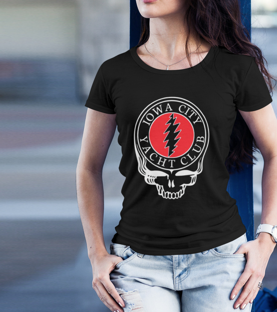 Iowa City Yacht Club Skull Steal Your Face Lightning Bolt T-Shirt