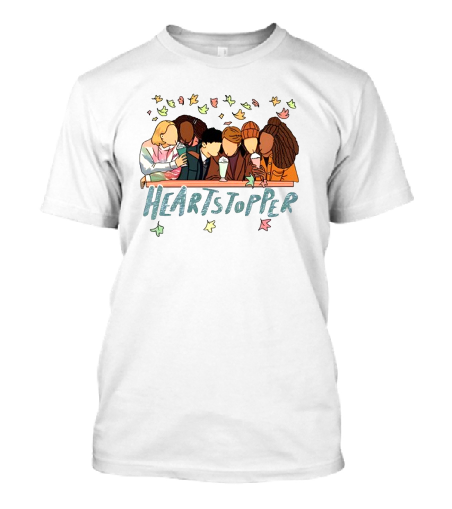 Heartstopper Characters At A Diner With Milkshakes And Falling Leaves T-Shirt