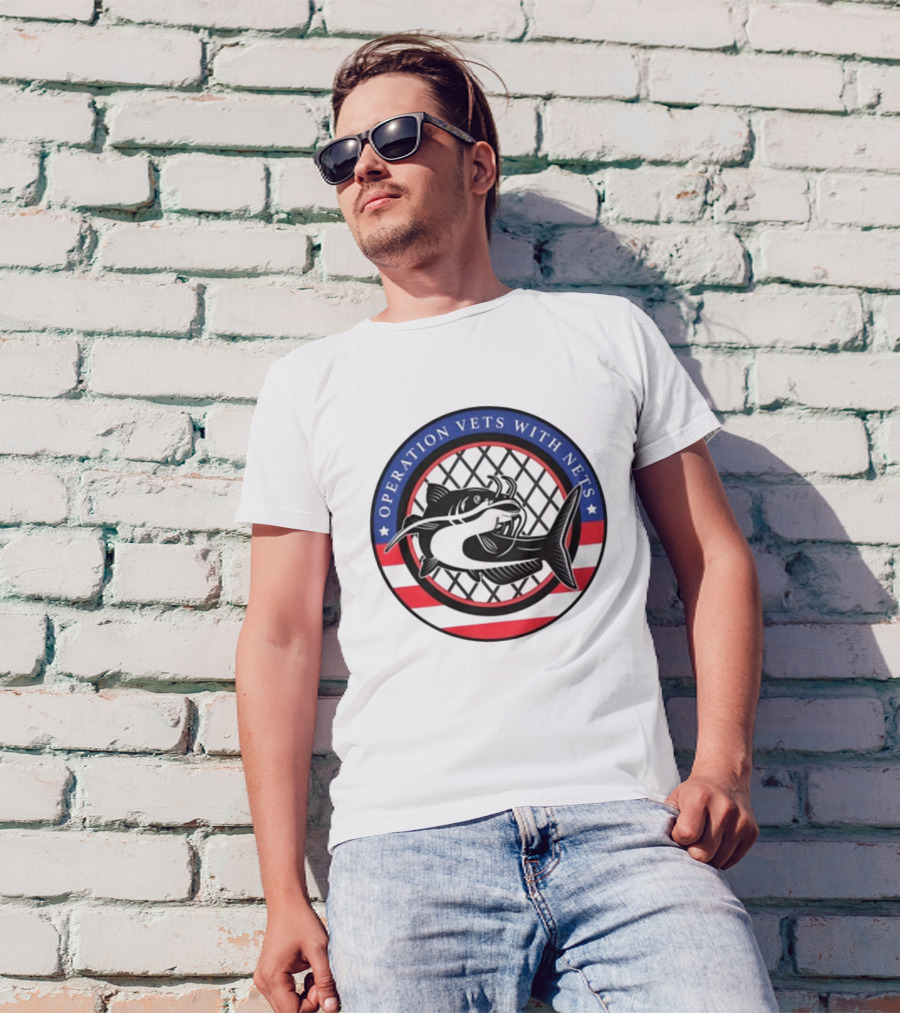 Operation Vets With Nets Patriotic Catfish Badge T-Shirt