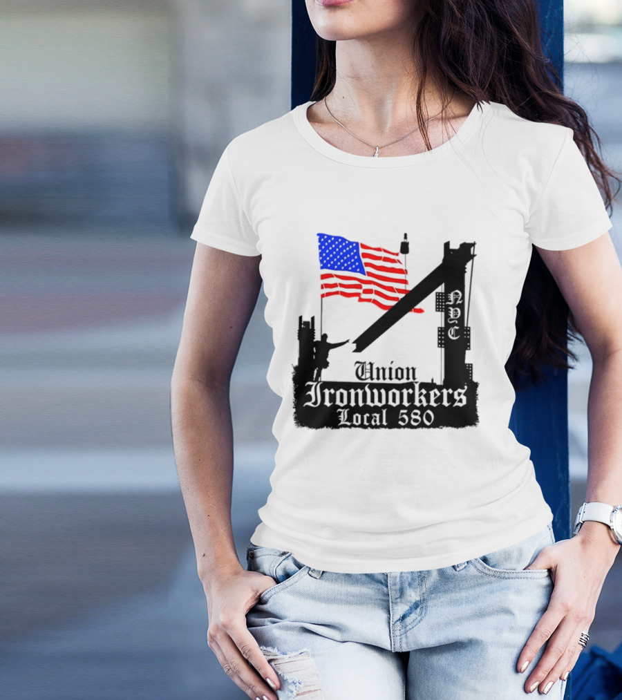Union Ironworkers Local 580 NYC American Flag T-Shirt