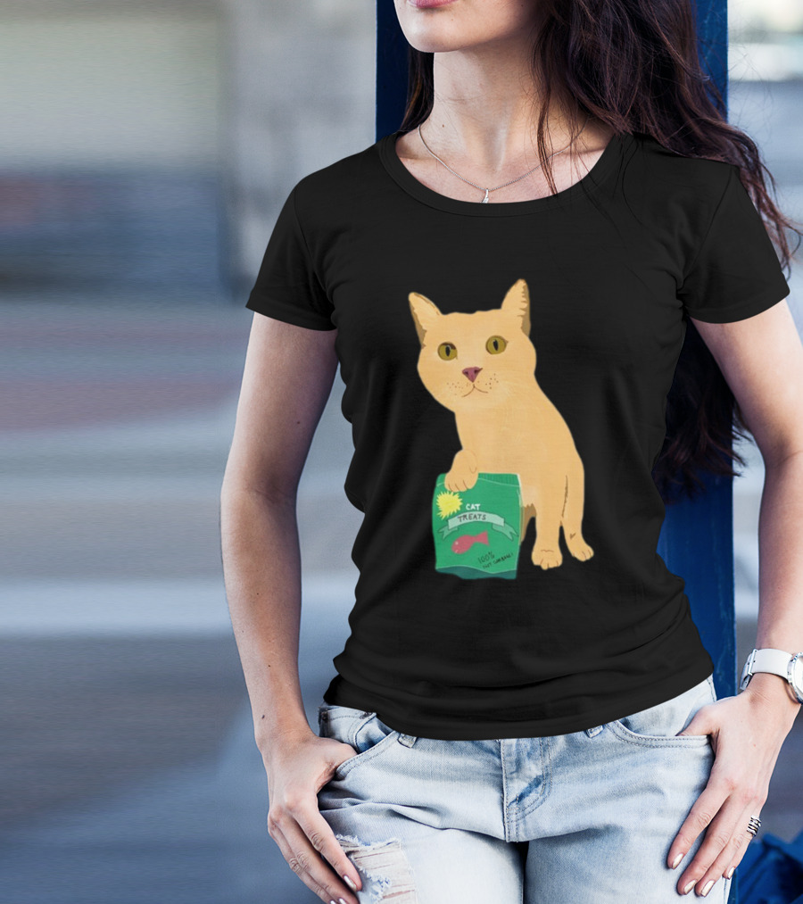 KatRose Cat Treats 100% Fish Formula Cat Holding Green Package T-Shirt