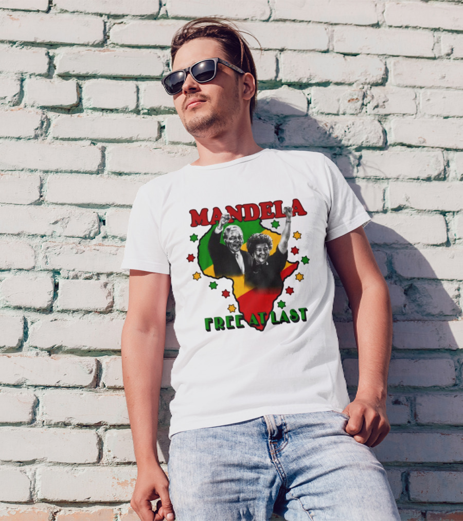 Nelson Mandela Free At Last Africa Map Red Yellow Green Stars T-Shirt