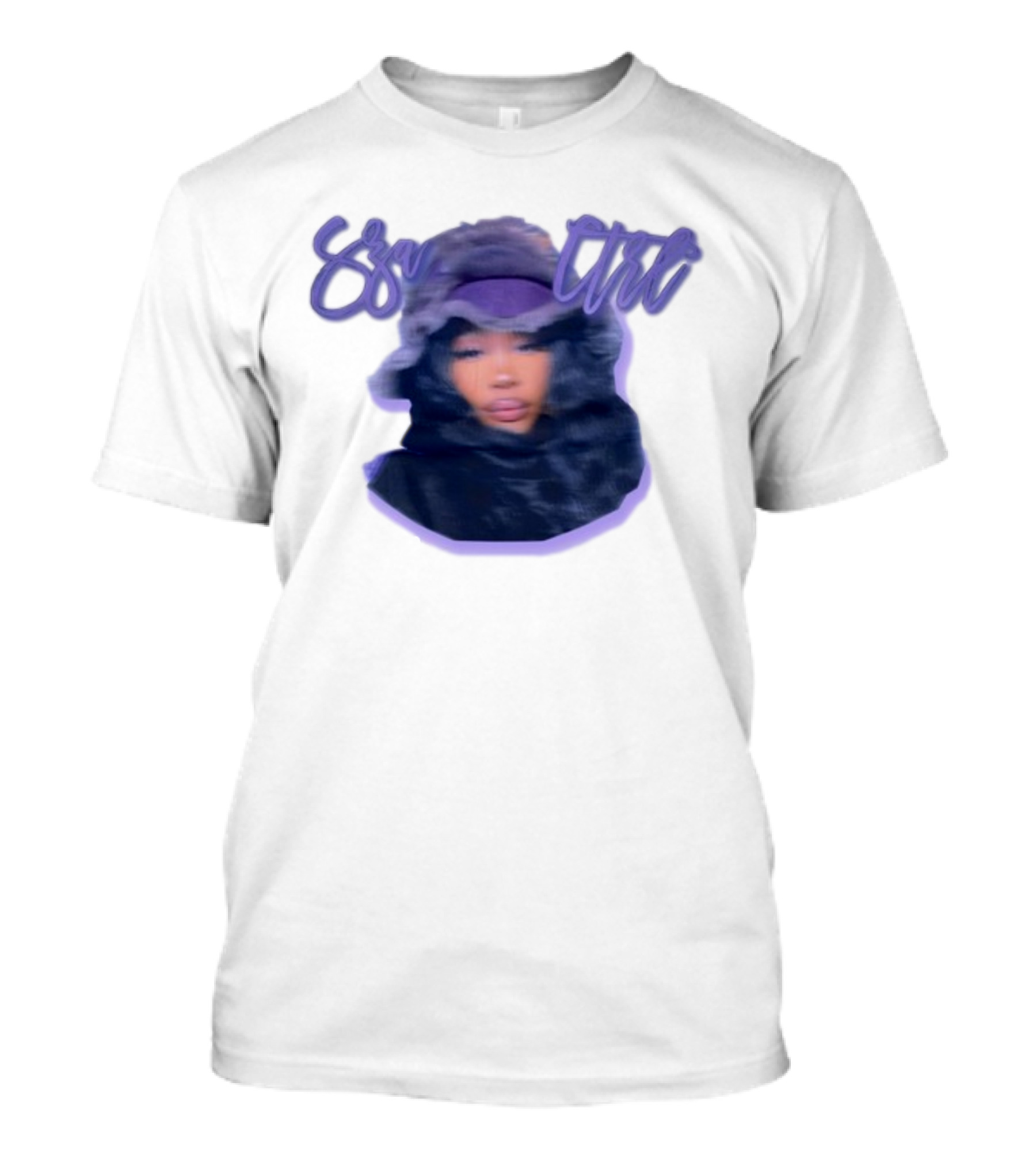 Meechy Club Sza Ctrl Portrait With Fuzzy Hood And Purple Gradient Text T-Shirt
