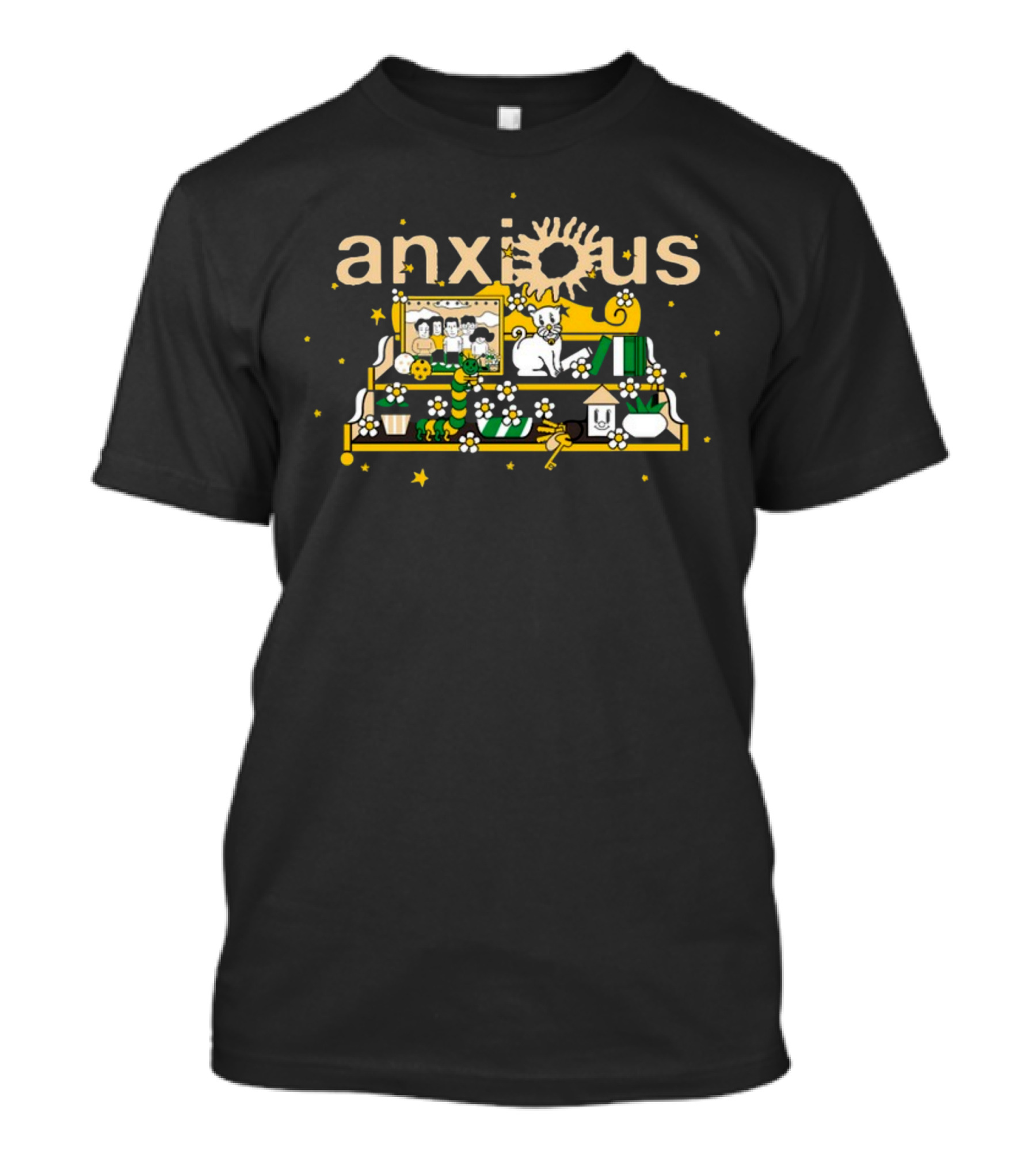 Anxious Shelf Cat Flowers Books Sun Shelf Décor T-Shirt