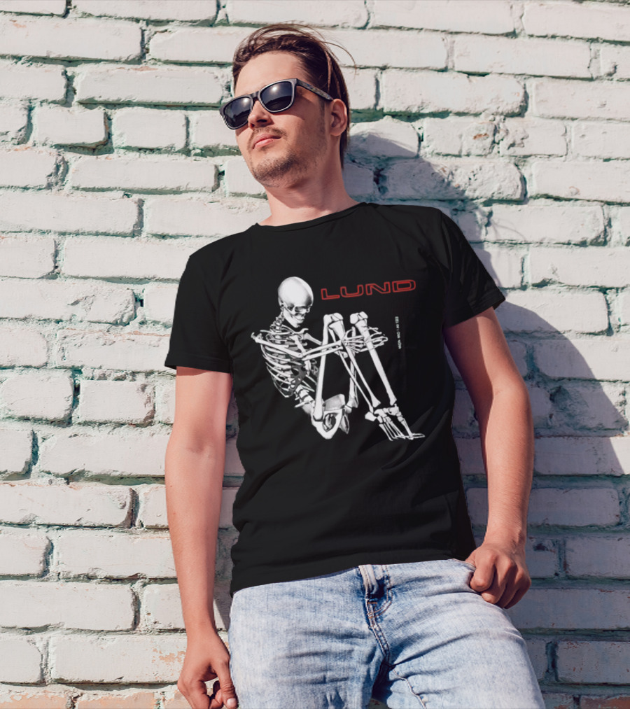 Lund Skeleton Sitting Bend Over Text Elements T-Shirt